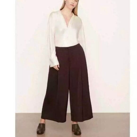 Vince Pants - NWT Vince Satin Wide Leg Pants Women's Size 20 Brown Cropped Pleated High Rise